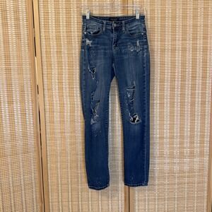 Judy Blue Womens 1/25 Jeans Blue Straight Stretch Distressed Streetwear Gothic